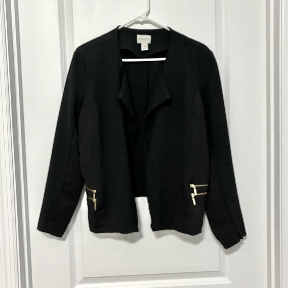 Chico's Black Blazer Jacket with Gold Zipper Pocket Details Women’s XL Chicos 3